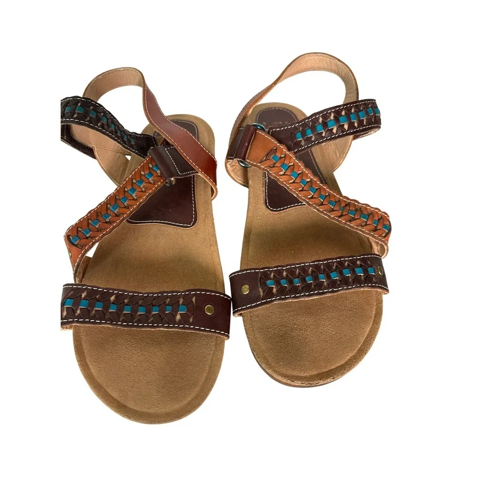 L'Artiste Spring Step Joaquima Leather Braided Slingback Sandals Brown Size 39